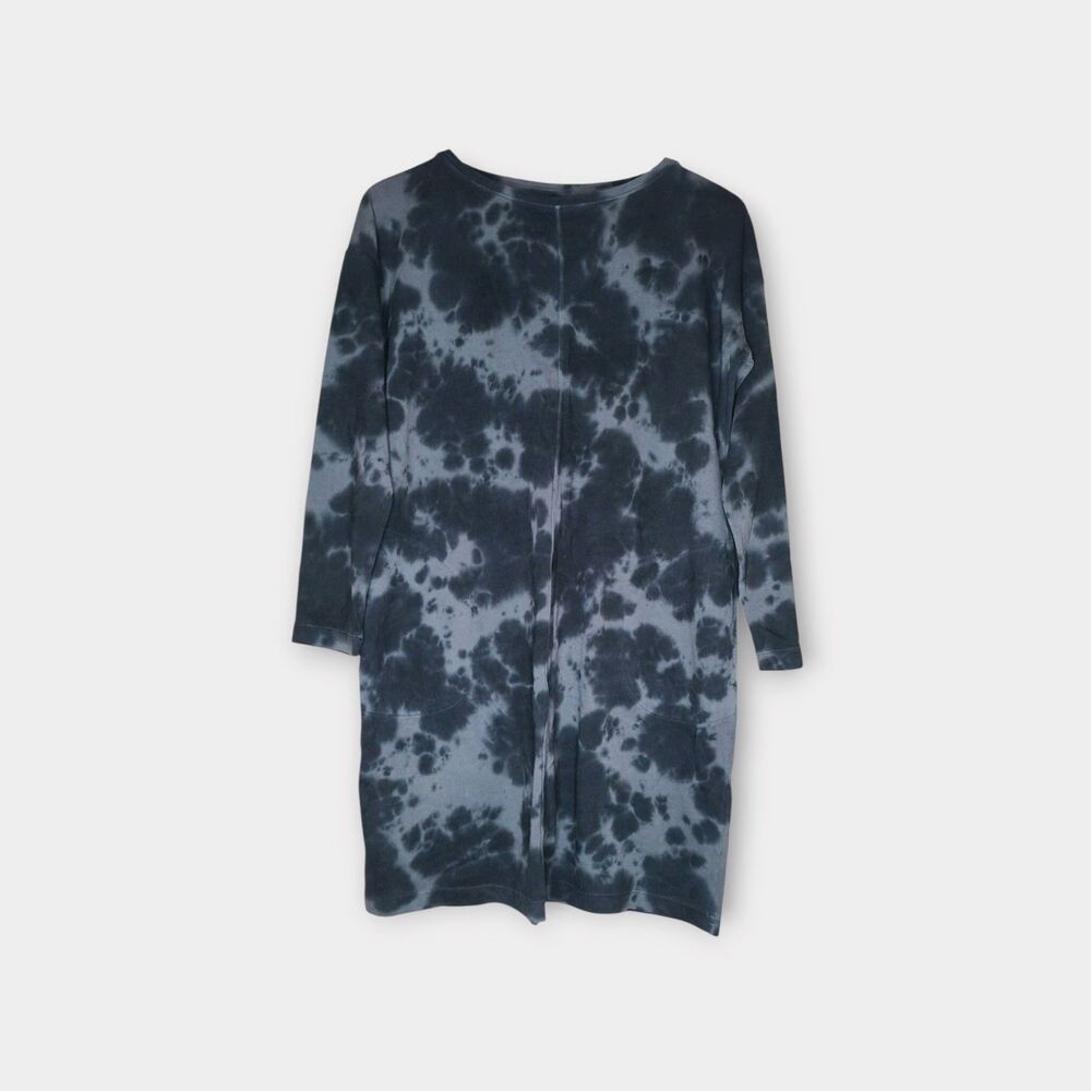 Pure Jill Cloud Tie Dye Knit Dress Womens Small Black Grey Tunic Shift Pockets